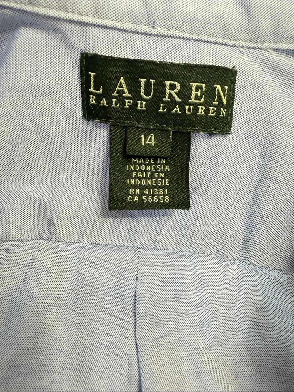 Lauren Ralph Lauren Boys Blue Oxford Button Down Shirt Size 14 Logo Cotton Blend